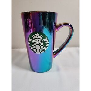 Starbucks 2022 Iridescent Rainbow Oil Slick‎ 16 Oz Ceramic Tall Coffee Mug Cup